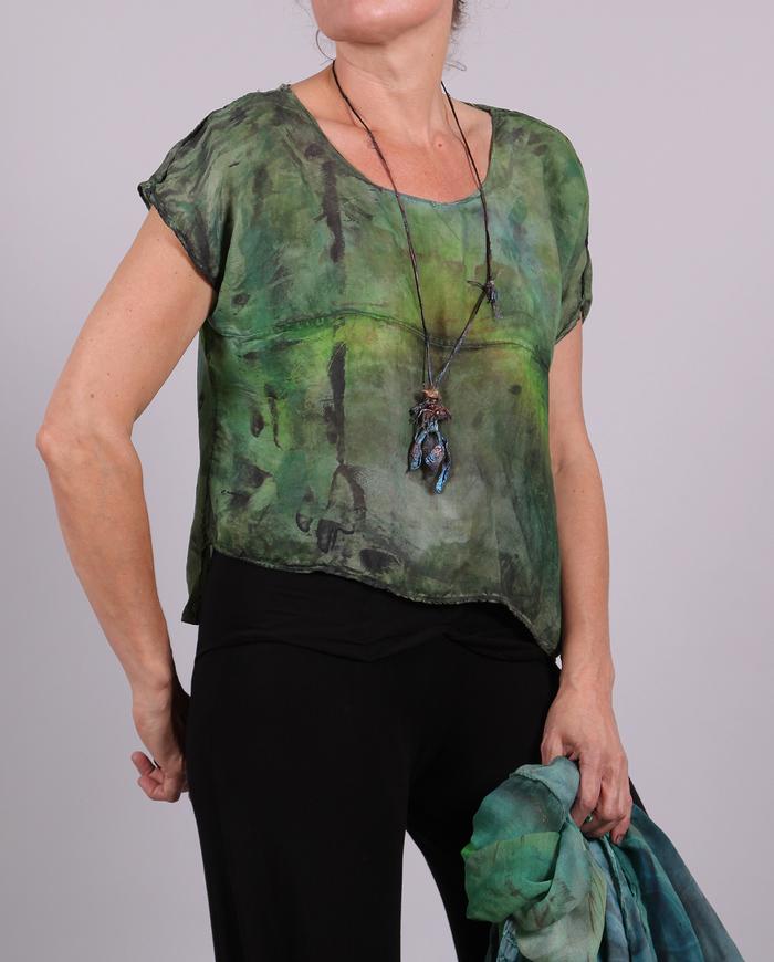 'a short cut through grass' cropped silk top