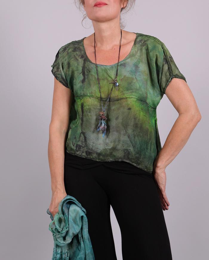 'a short cut through grass' cropped silk top