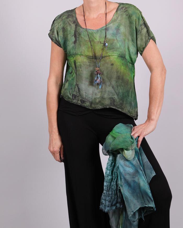 'a short cut through grass' cropped silk top