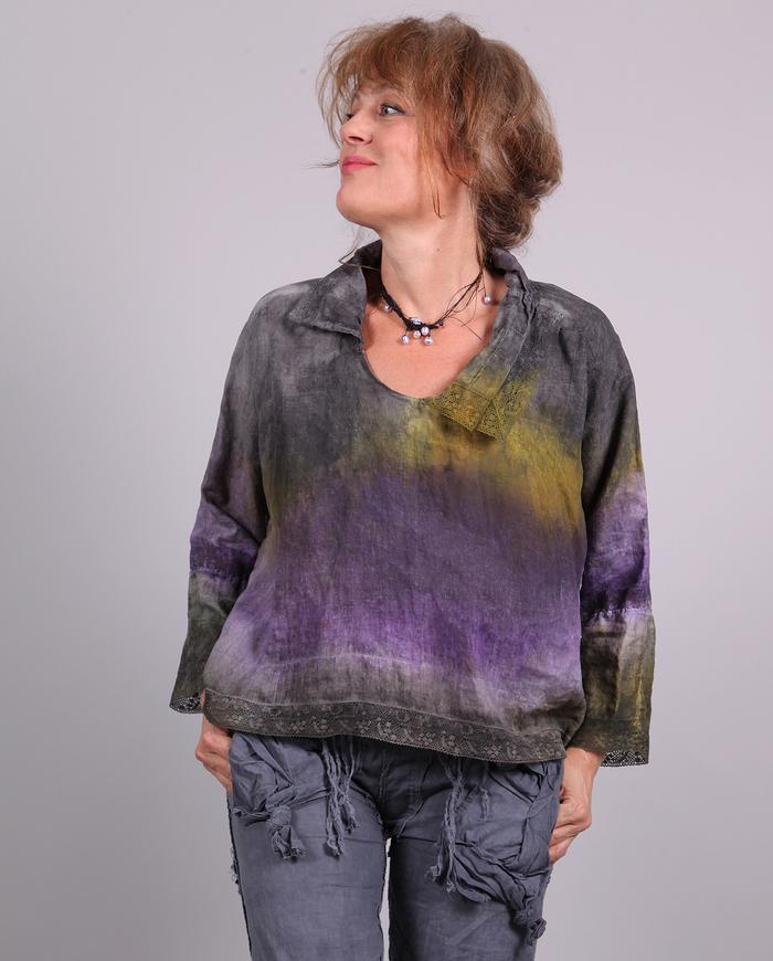 'linen and lace' ombre reversible Irish linen blouse