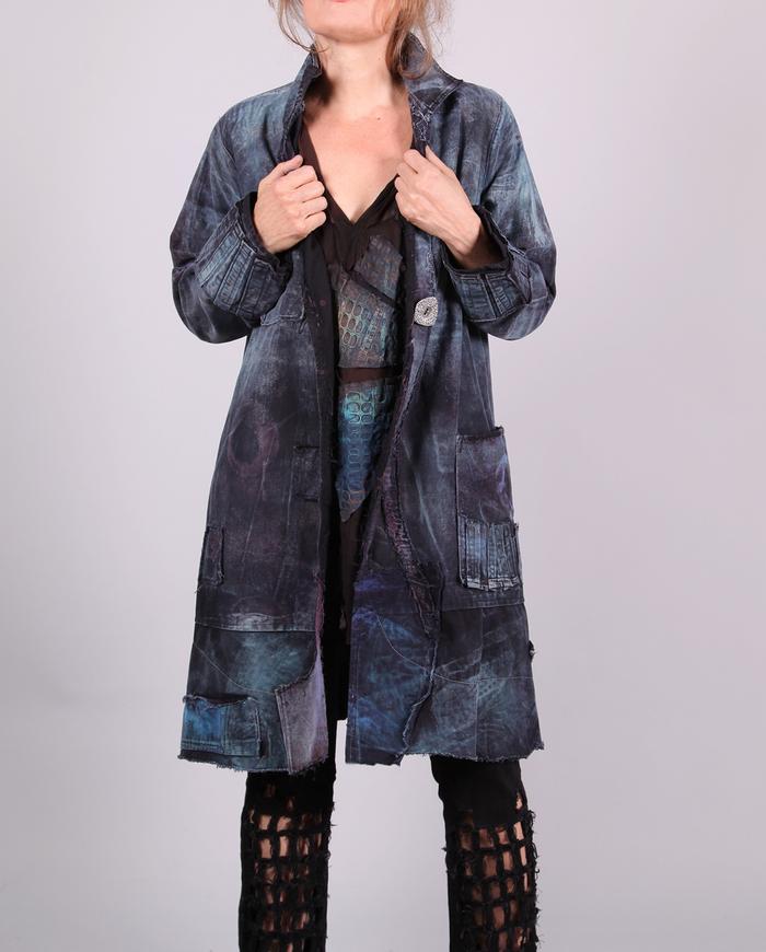 'indigo tales' kaftan length distressed coat