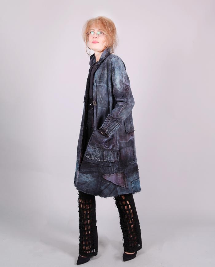 'indigo tales' kaftan length distressed coat