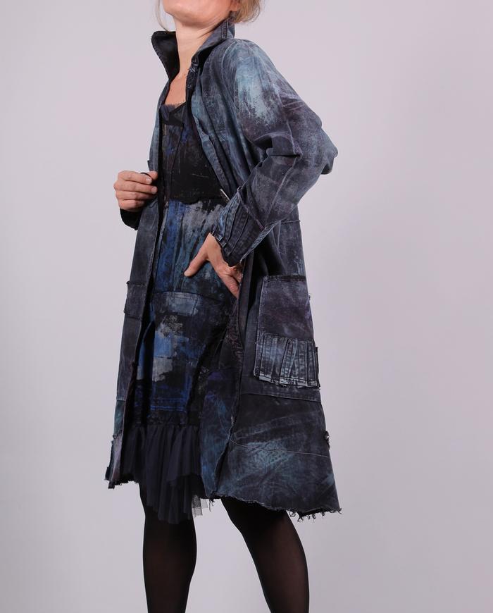 'indigo tales' kaftan length distressed coat