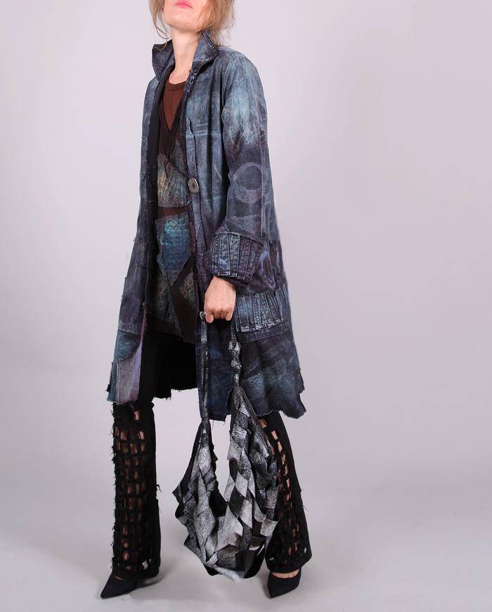 'indigo tales' kaftan length distressed coat