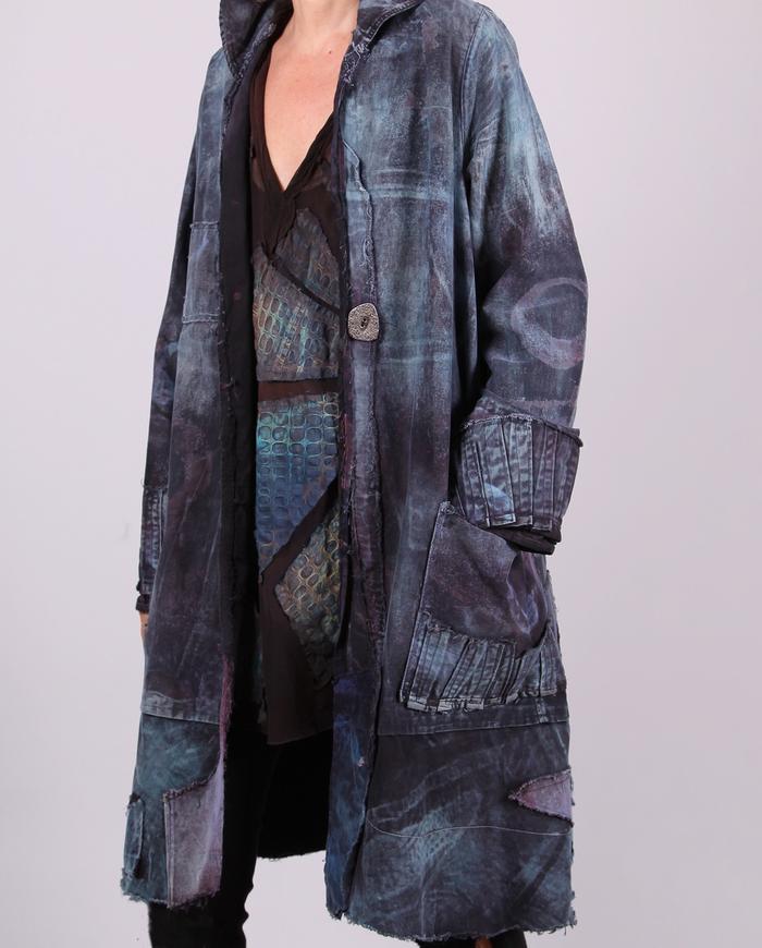 'indigo tales' kaftan length distressed coat