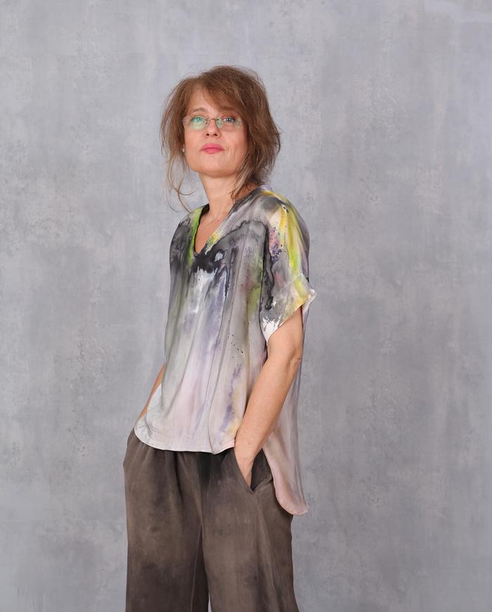 'in a watercolor mood' silk crepe top