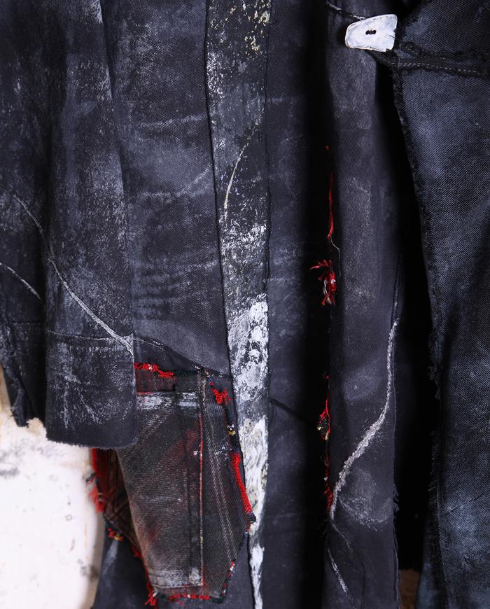 avant-garde asymmetrical black midi jacket