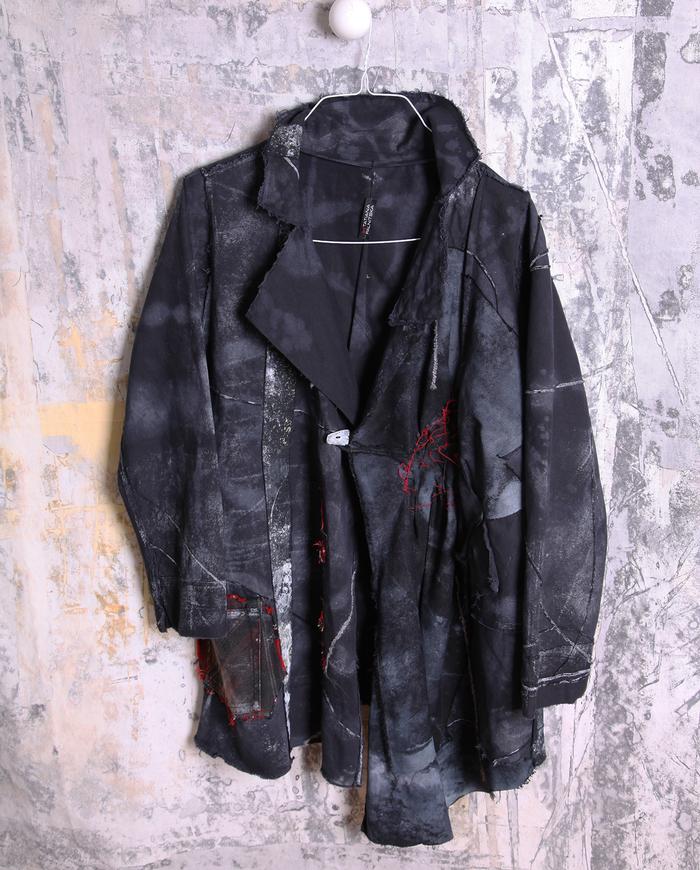 avant-garde asymmetrical black midi jacket