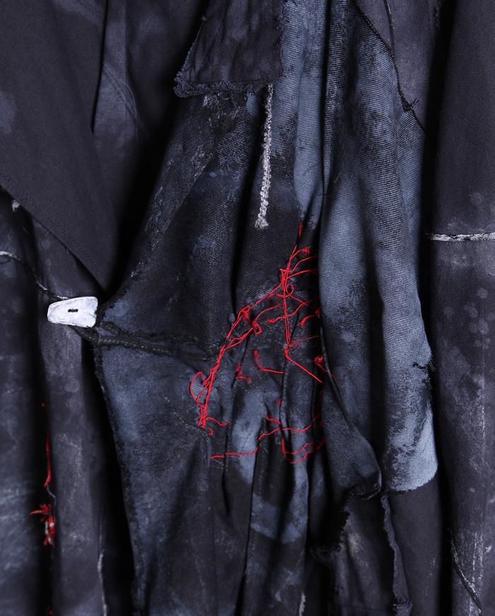 avant-garde asymmetrical black midi jacket