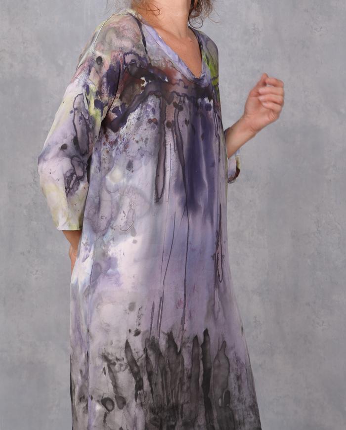 'a fluid landscape' silk crepe watercolor dress