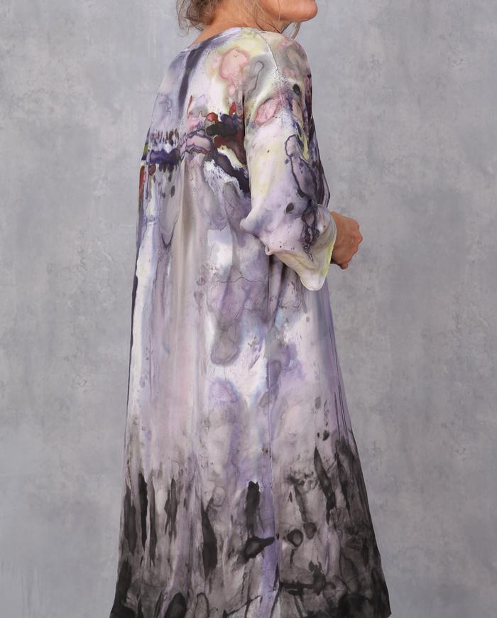 'a fluid landscape' silk crepe watercolor dress