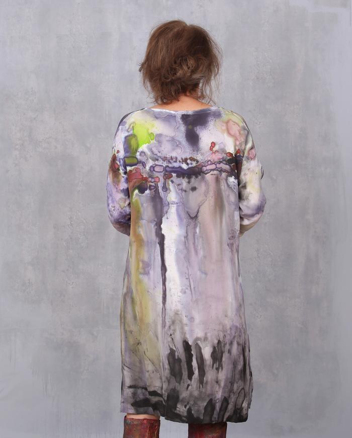 'a fluid landscape' silk crepe watercolor dress