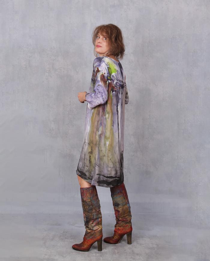 'a fluid landscape' silk crepe watercolor dress