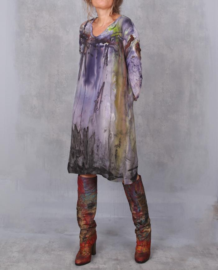 'a fluid landscape' silk crepe watercolor dress