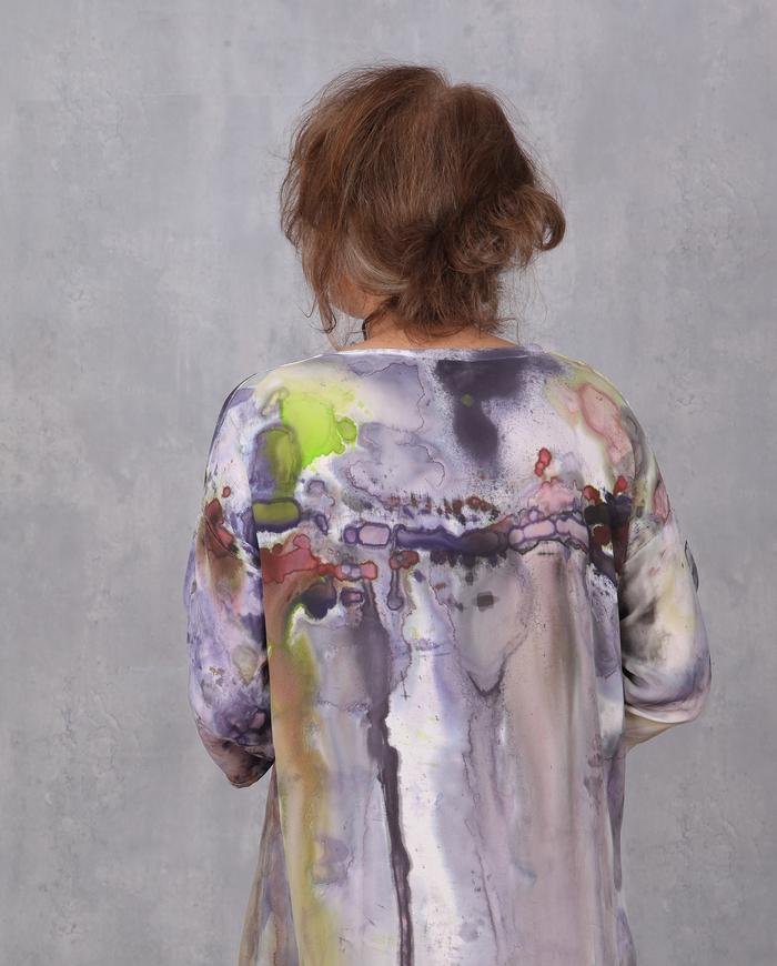 'a fluid landscape' silk crepe watercolor dress