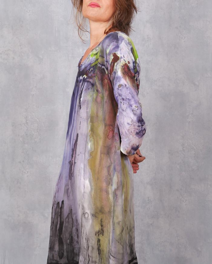 'a fluid landscape' silk crepe watercolor dress