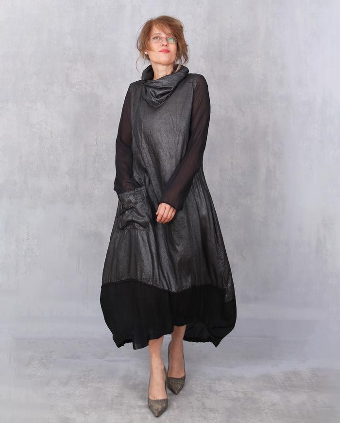 'a softer steel' maxi silk dress