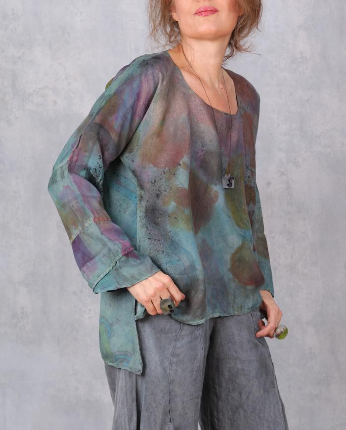 'whisper to me' subtle colors long-sleeve silk blouse