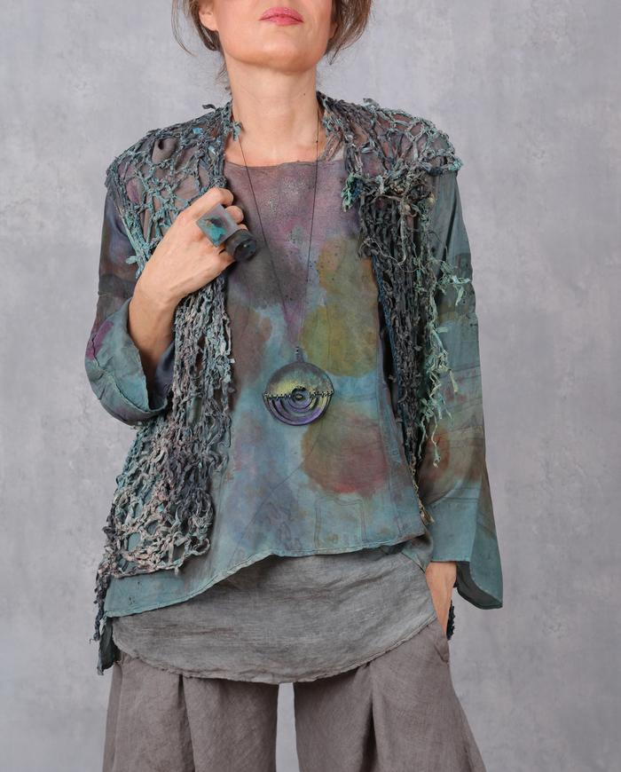 'whisper to me' subtle colors long-sleeve silk blouse