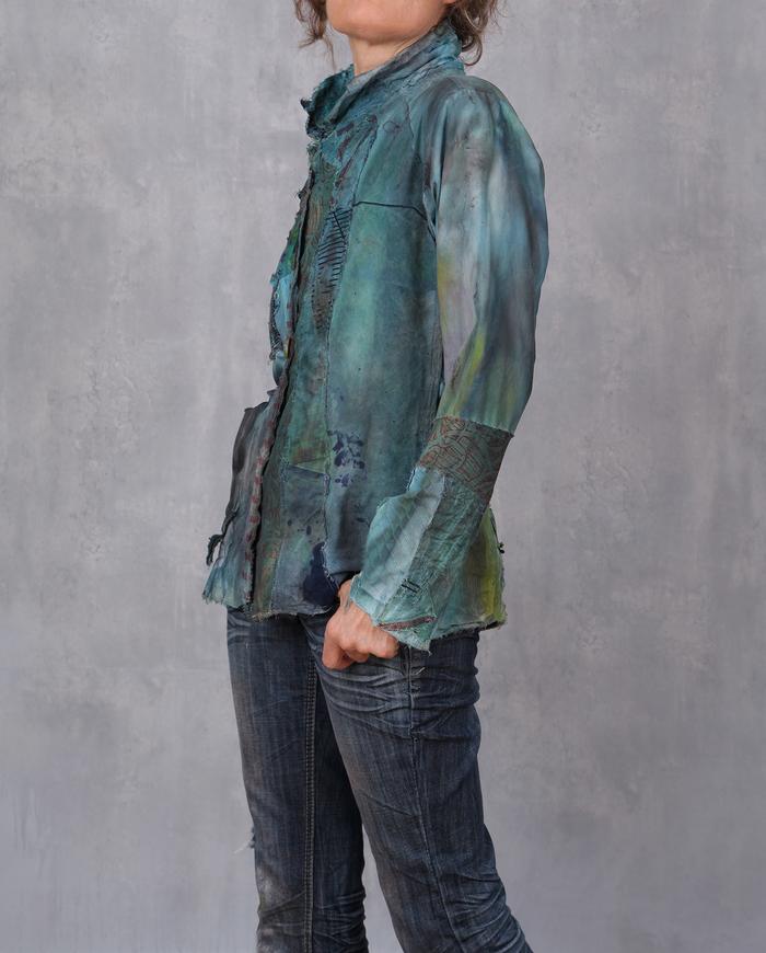 'seriously modern' distressed dark green fitted jacket