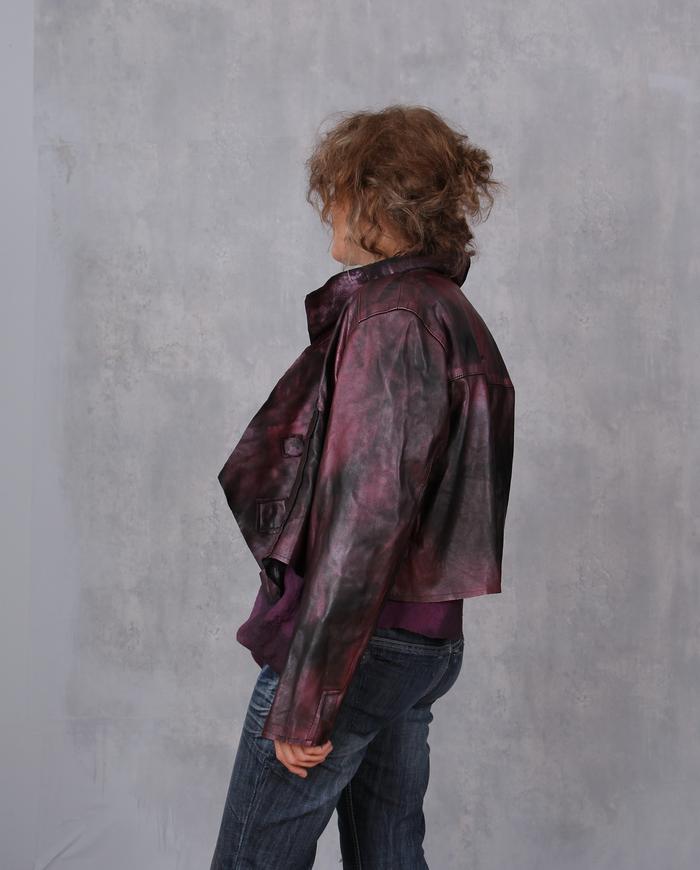 'soft sweet cherry' soft leather short asymmetrical jacket 