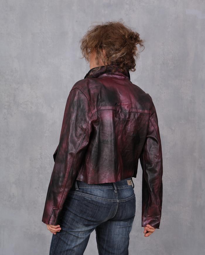 'soft sweet cherry' soft leather short asymmetrical jacket 