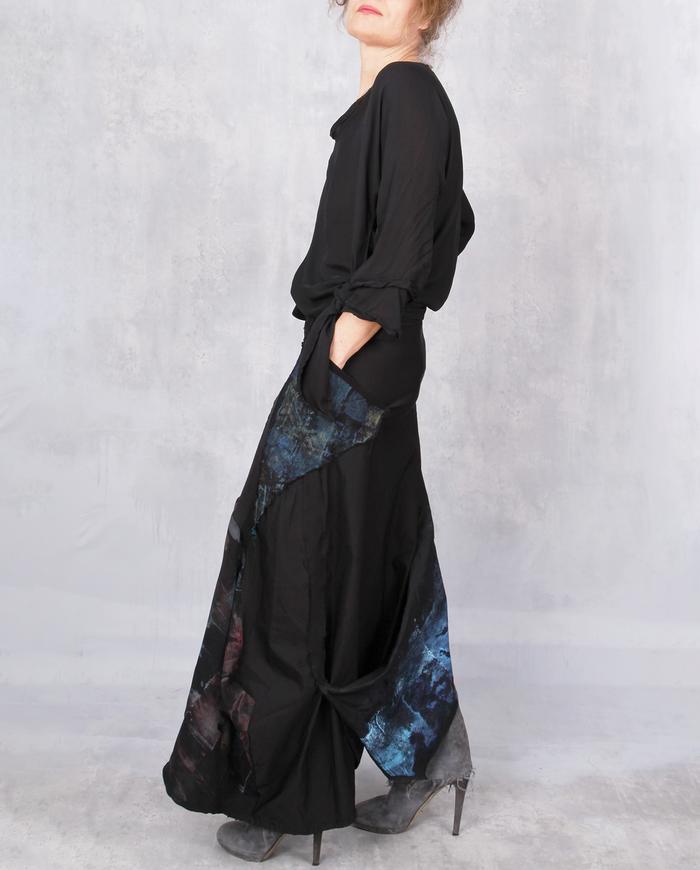 'befittingly full' long asymmetrical skirt