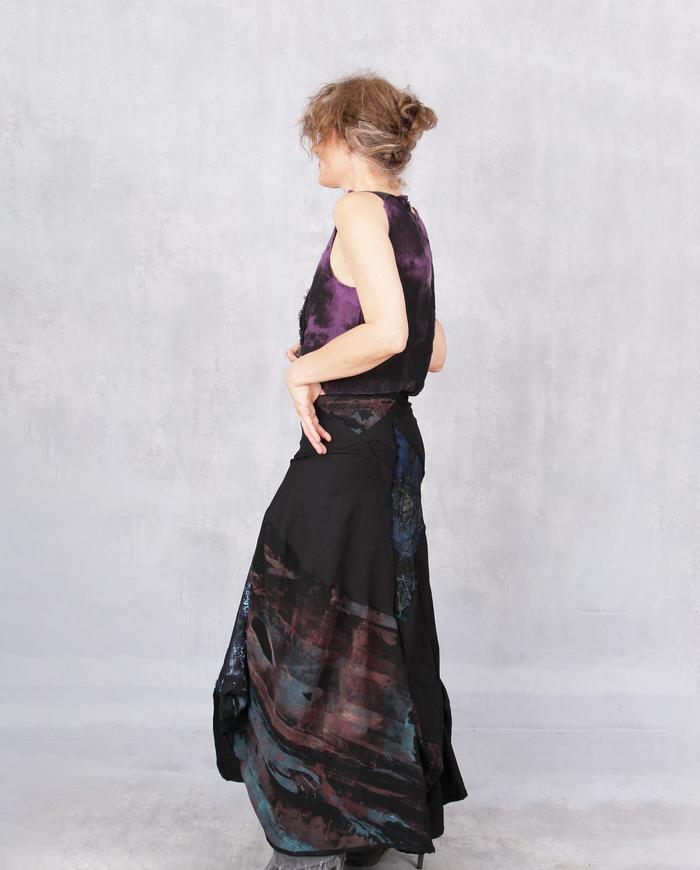 'befittingly full' long asymmetrical skirt