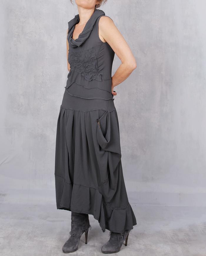 'comfortably statuesque' modern gray stretch maxi dress