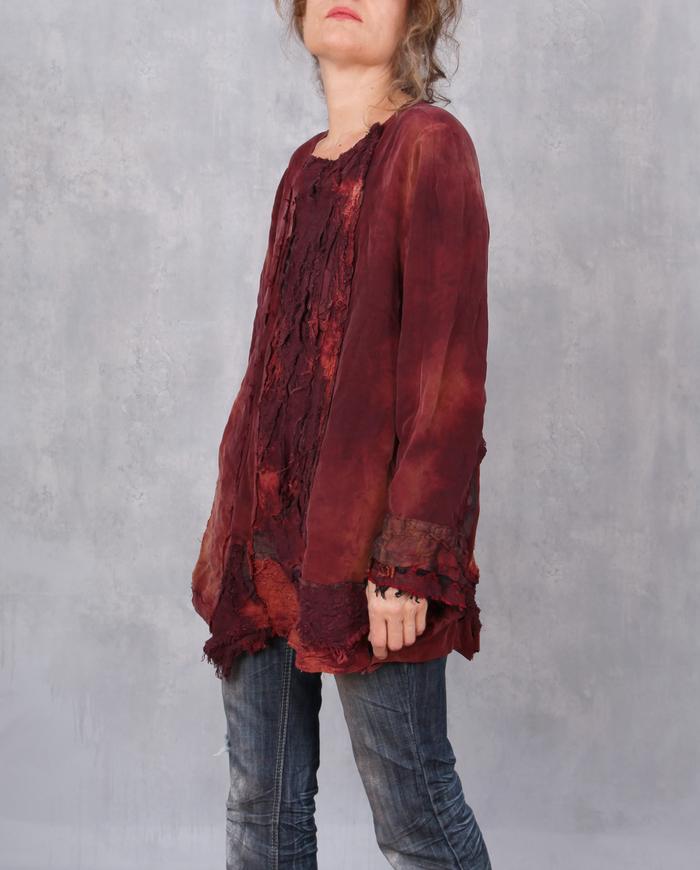 'wine at sunset' thick silk detailed tunic