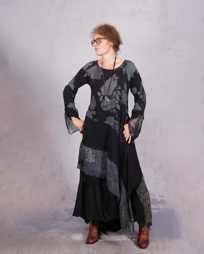 'oh so feminine' semi-sheer asymmetrical long tunic/overlay