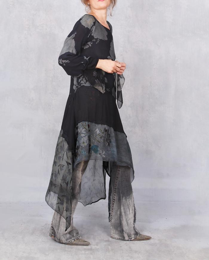 'oh so feminine' semi-sheer asymmetrical long tunic/dress