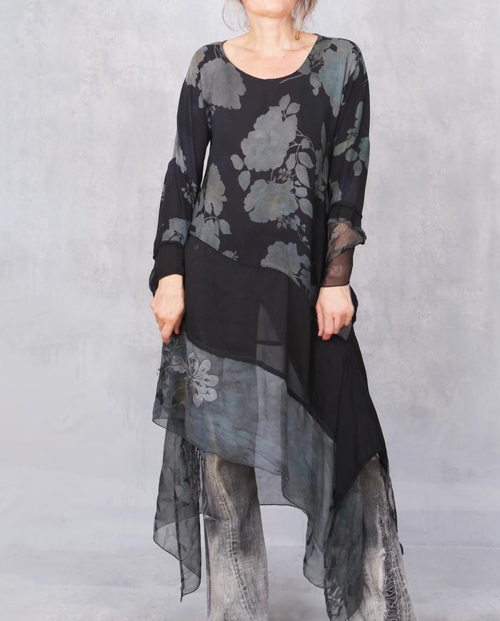 'oh so feminine' semi-sheer asymmetrical long tunic/dress