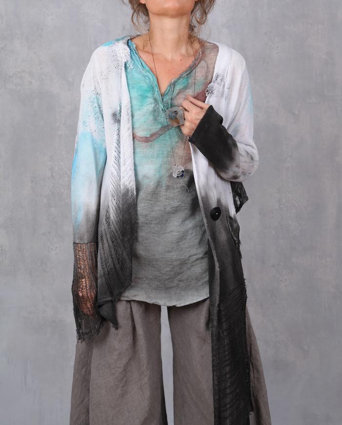 'free to fly' asymmetrical hand-painted layering cardigan