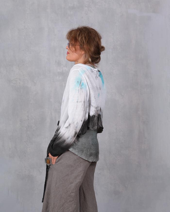 'free to fly' asymmetrical hand-painted layering cardigan