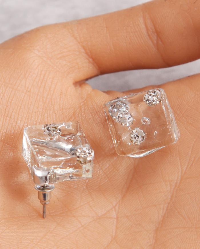 'melted ice cubes' hand-carved stud earrings