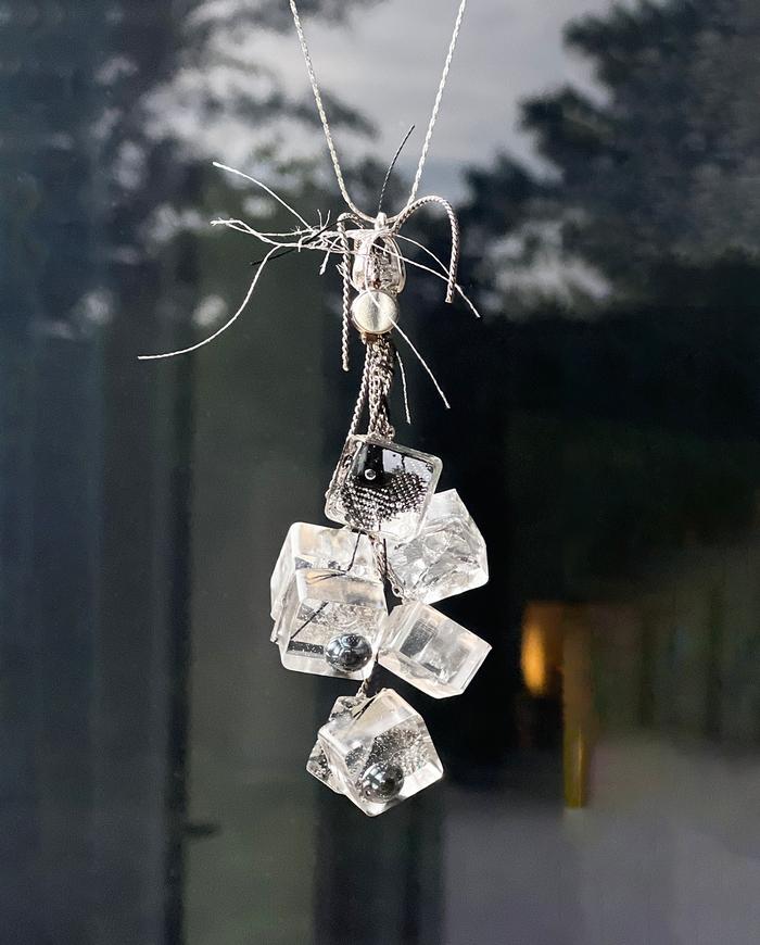 'silver grape fireworks' hand-carved lucite cluster necklace