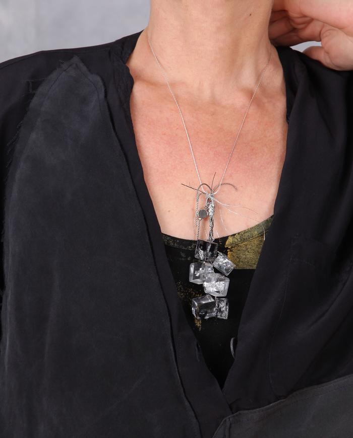 'silver grape fireworks' hand-carved lucite cluster necklace