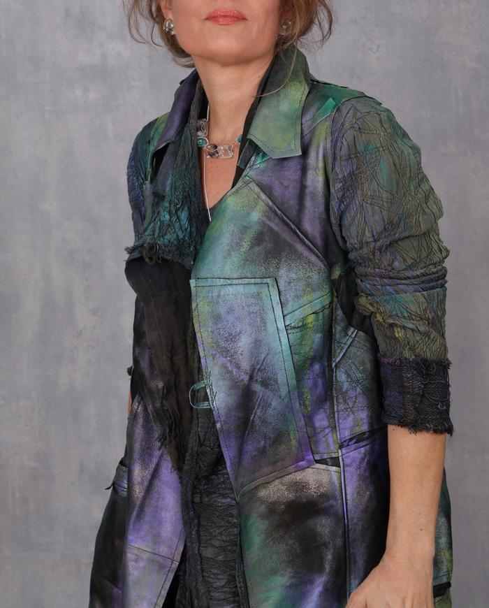 'the dragonfly effect' hand-painted recycled soft leather vest