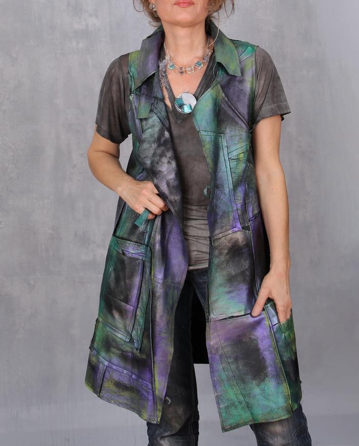 'the dragonfly effect' hand-painted recycled soft leather vest