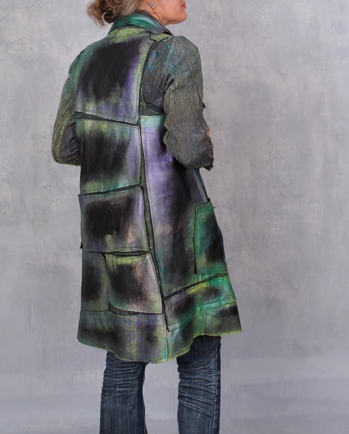 'the dragonfly effect' hand-painted recycled soft leather vest