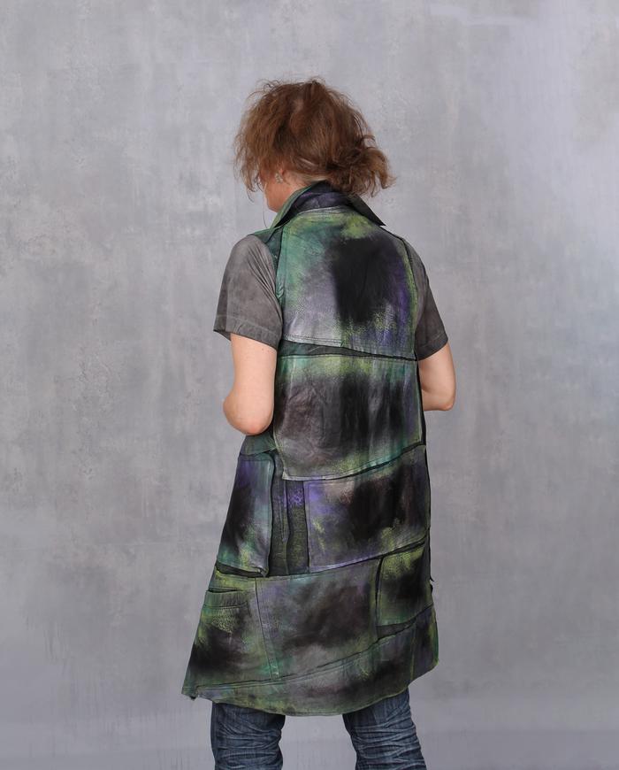 'the dragonfly effect' hand-painted recycled soft leather vest