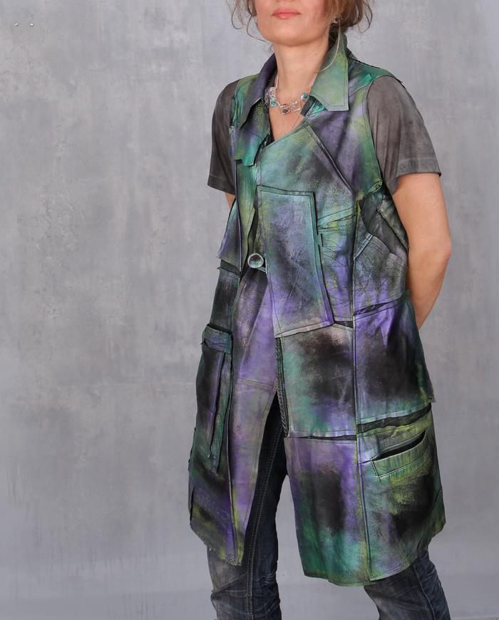 'the dragonfly effect' hand-painted recycled soft leather vest