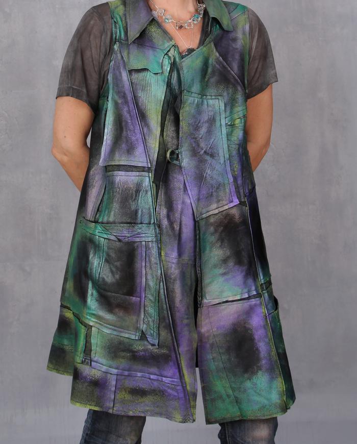 'the dragonfly effect' hand-painted recycled soft leather vest