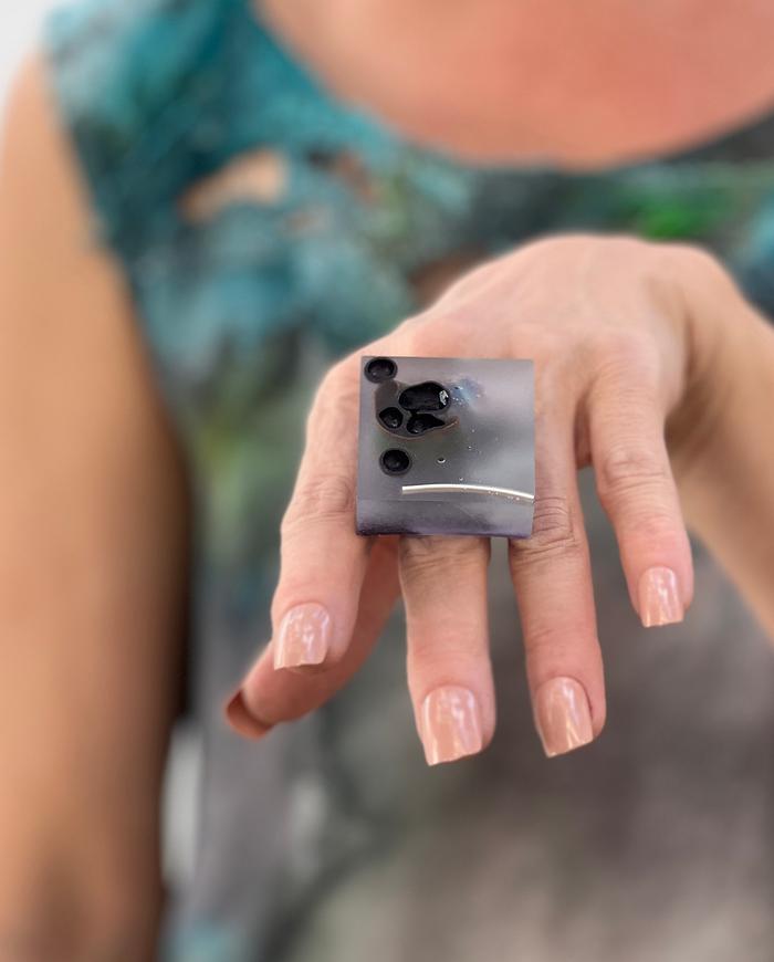 'dreamily cloudy' square hand-carved 925 silver base ring