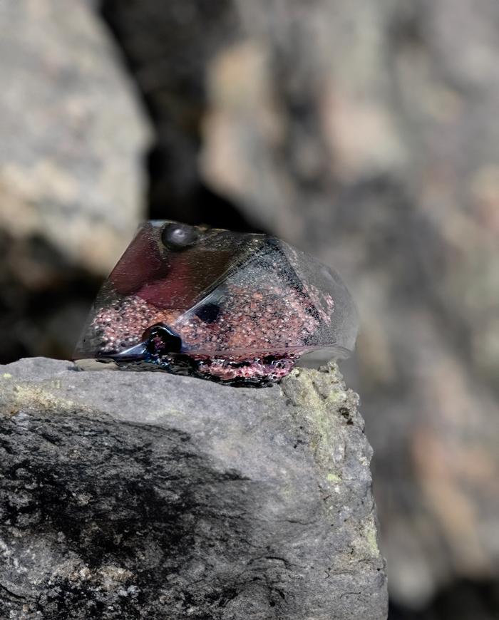 'on a pink mountain' large hand-carved lucite pendant