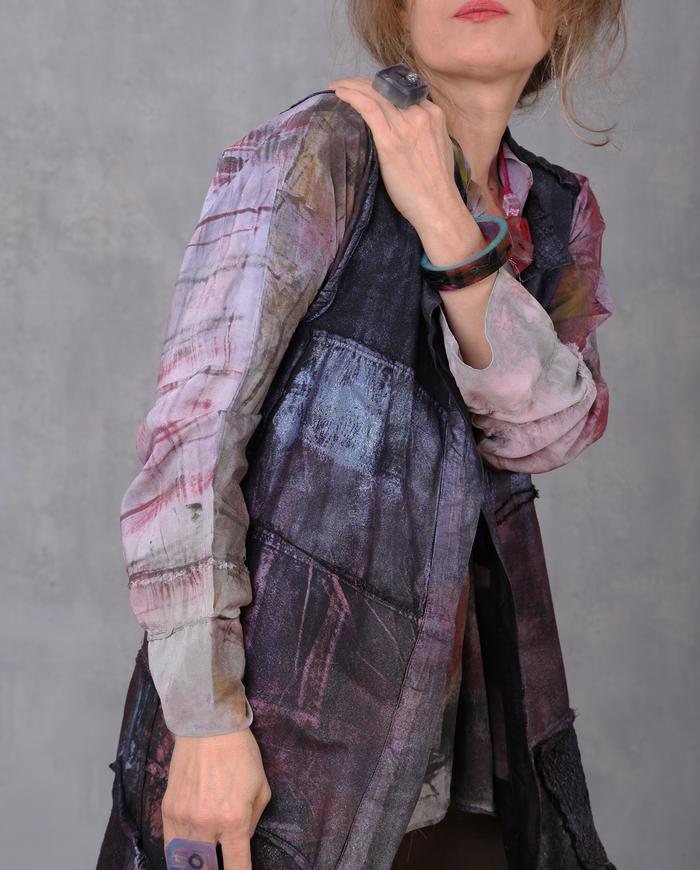 'weekend play' mixed pattern loose-fitting silk blouse