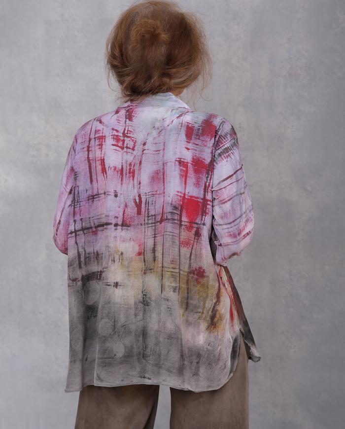 'weekend play' mixed pattern loose-fitting silk blouse