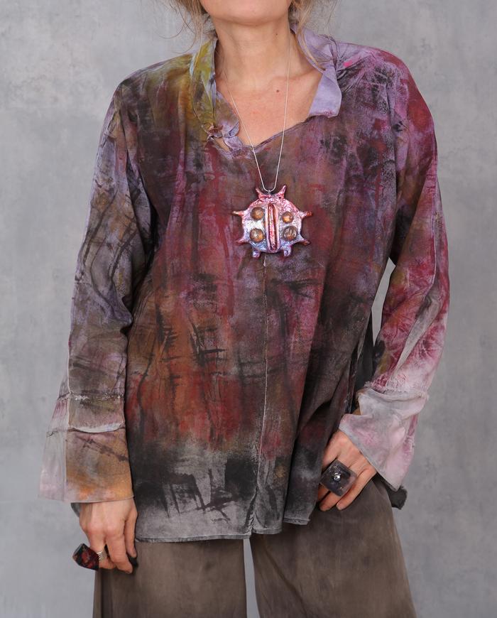 'weekend play' mixed pattern loose-fitting silk blouse