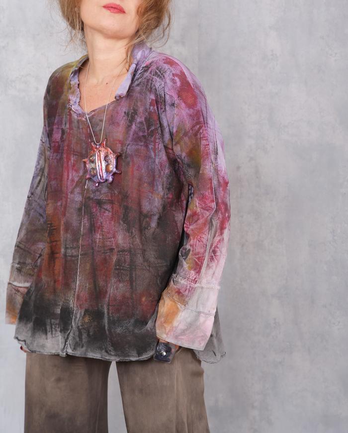 'weekend play' mixed pattern loose-fitting silk blouse